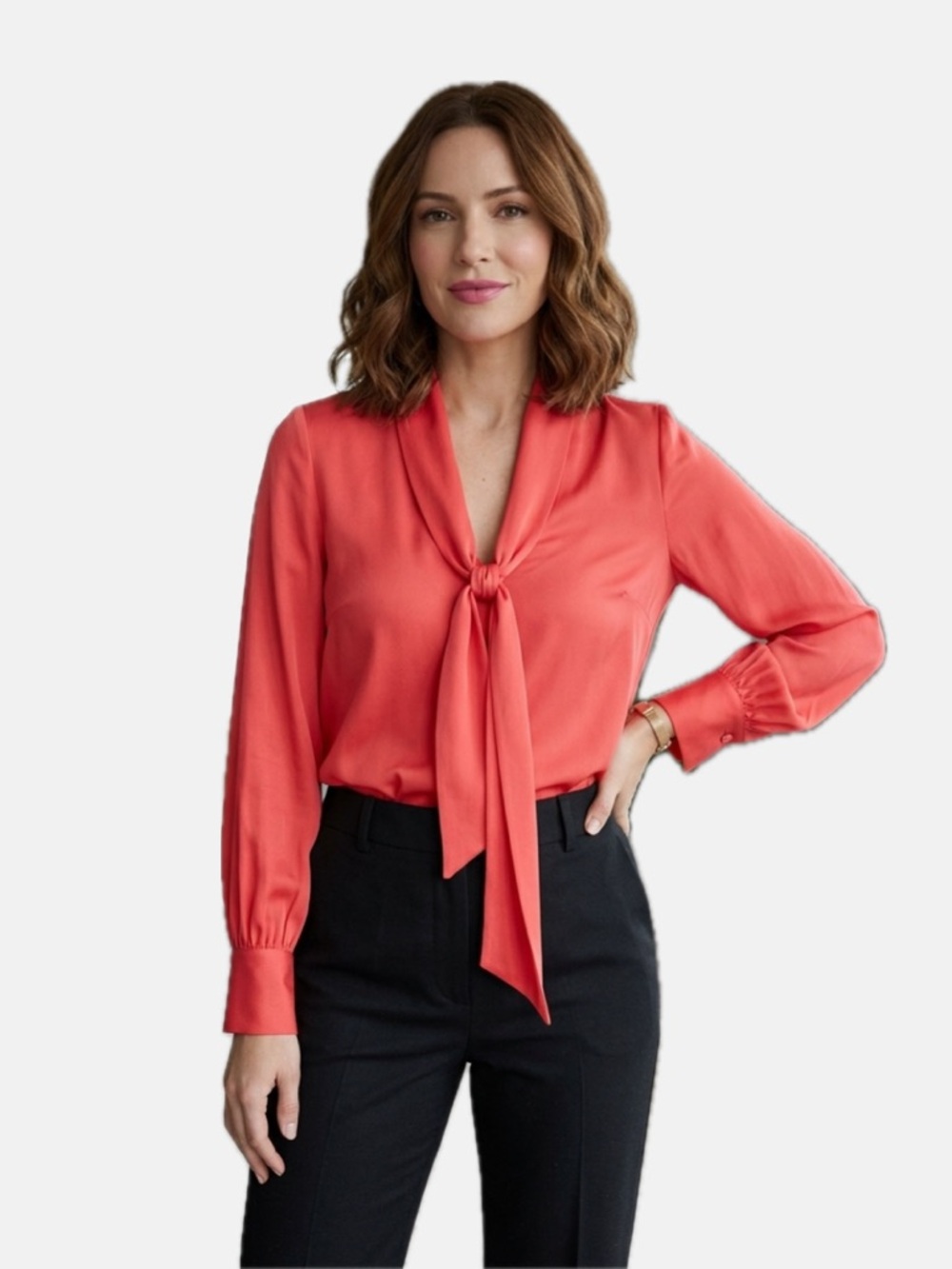 Tie-Neck Coral Blouse